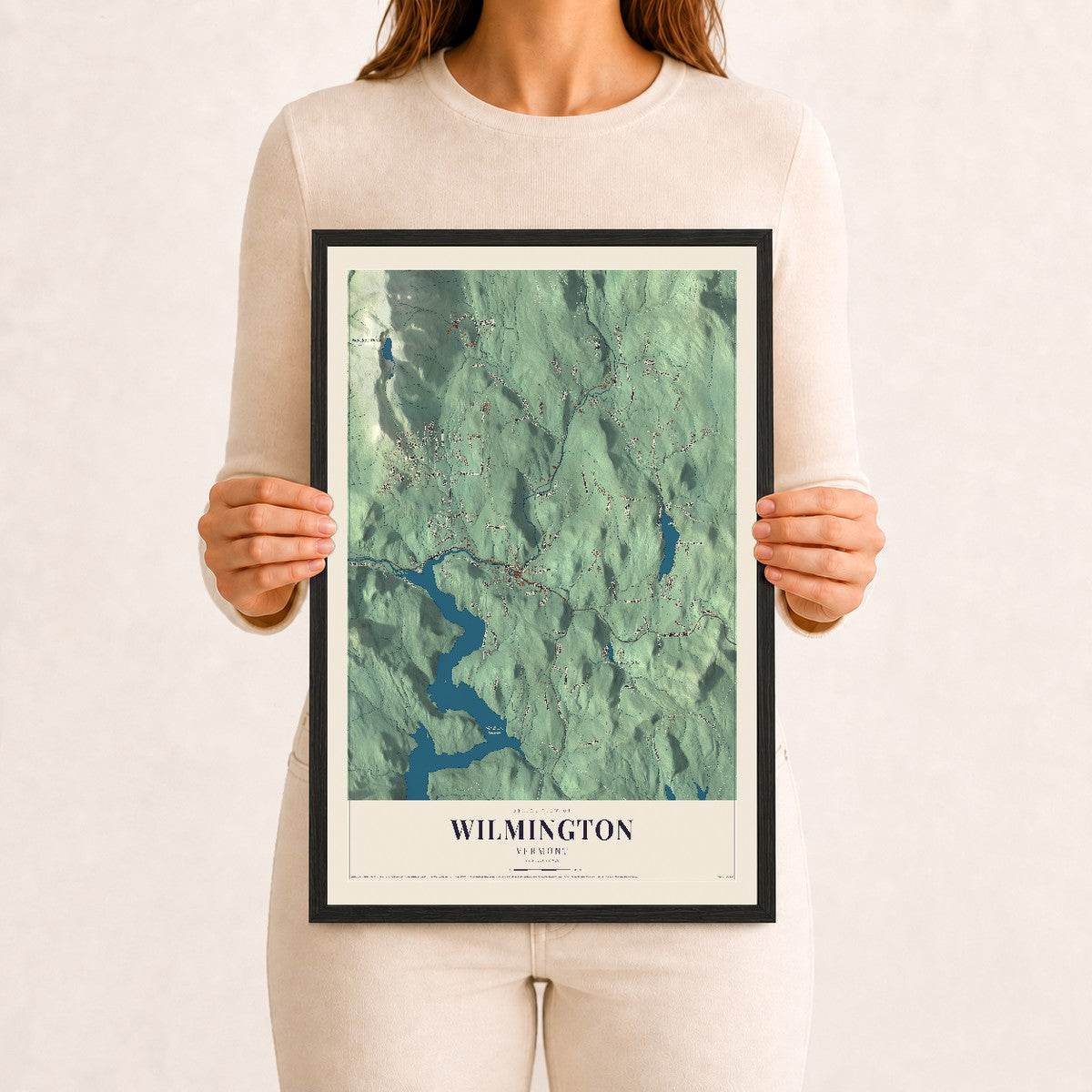 Wilmington, Vermont map print - 12 x 18 black Ayous wood frame