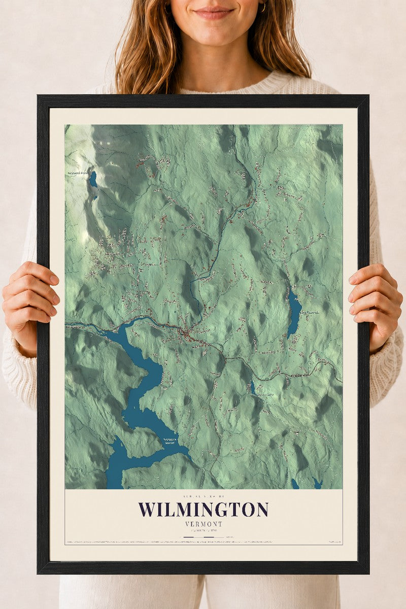 Wilmington, Vermont map print - 18 x 24 black Ayous wood frame