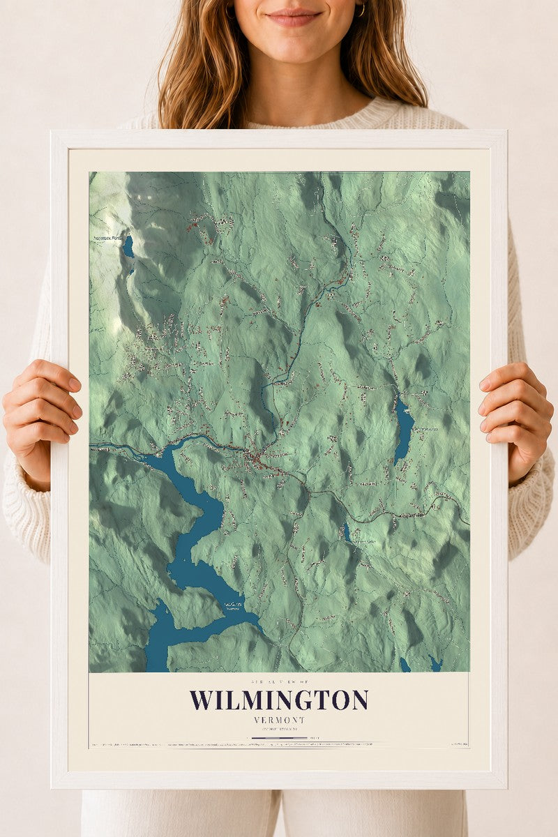 Wilmington, Vermont map print - 18 x 24 white Ayous wood frame