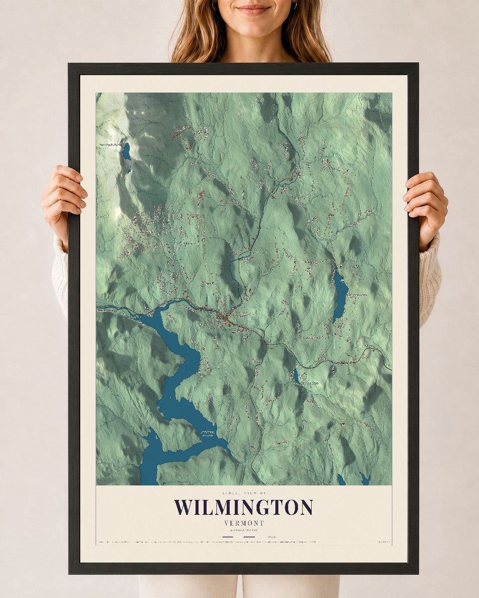 Wilmington, Vermont map print - 24 x 36 black Ayous wood frame