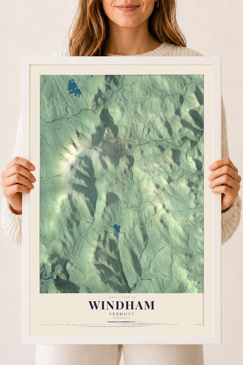 Windham, Vermont map print - 18 x 24 white Ayous wood frame