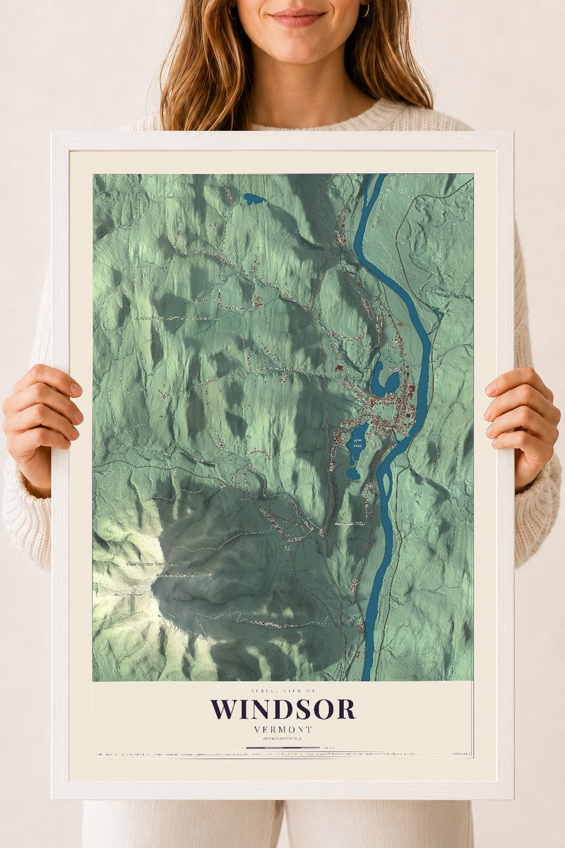 Windsor, Vermont map print - 18 x 24 white Ayous wood frame