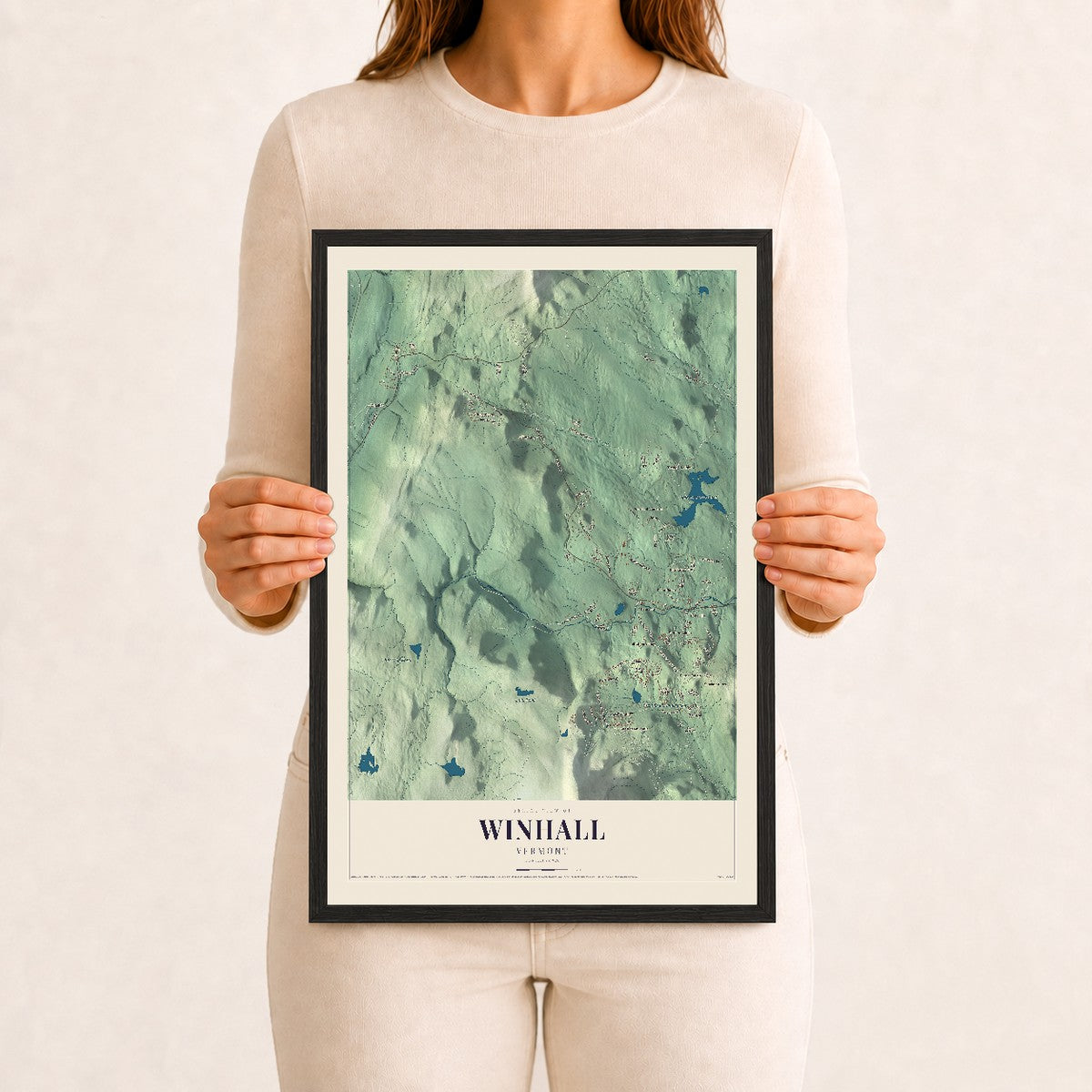 Winhall, Vermont map print - 12 x 18 black Ayous wood frame