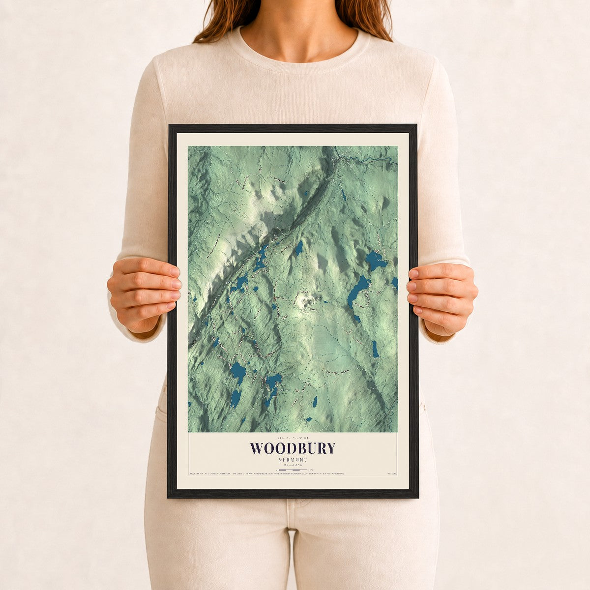 Woodbury, Vermont map print - 12 x 18 black Ayous wood frame