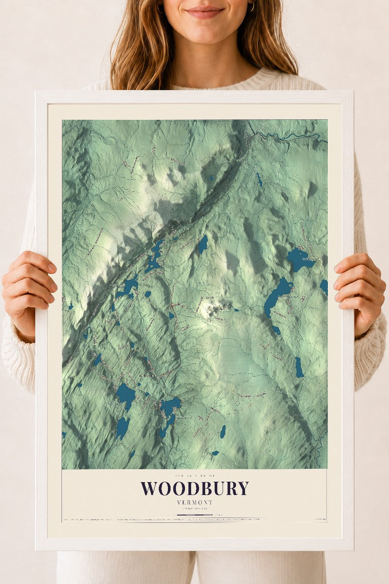 Woodbury, Vermont map print - 18 x 24 white Ayous wood frame