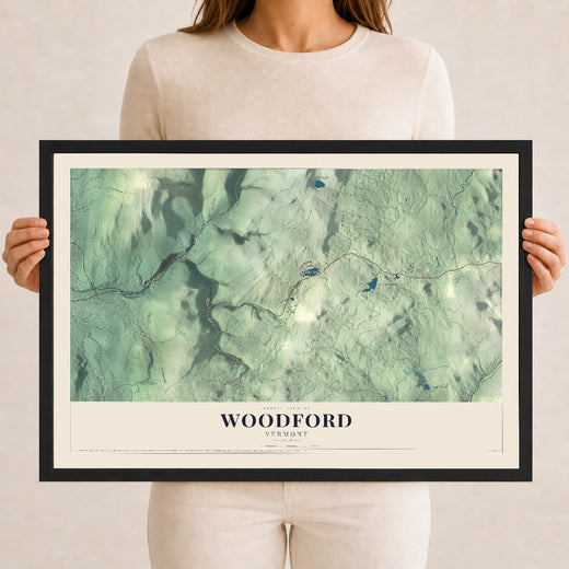 Map of Woodford, Vermont, 12 x 18 inch print in a black wood frame
