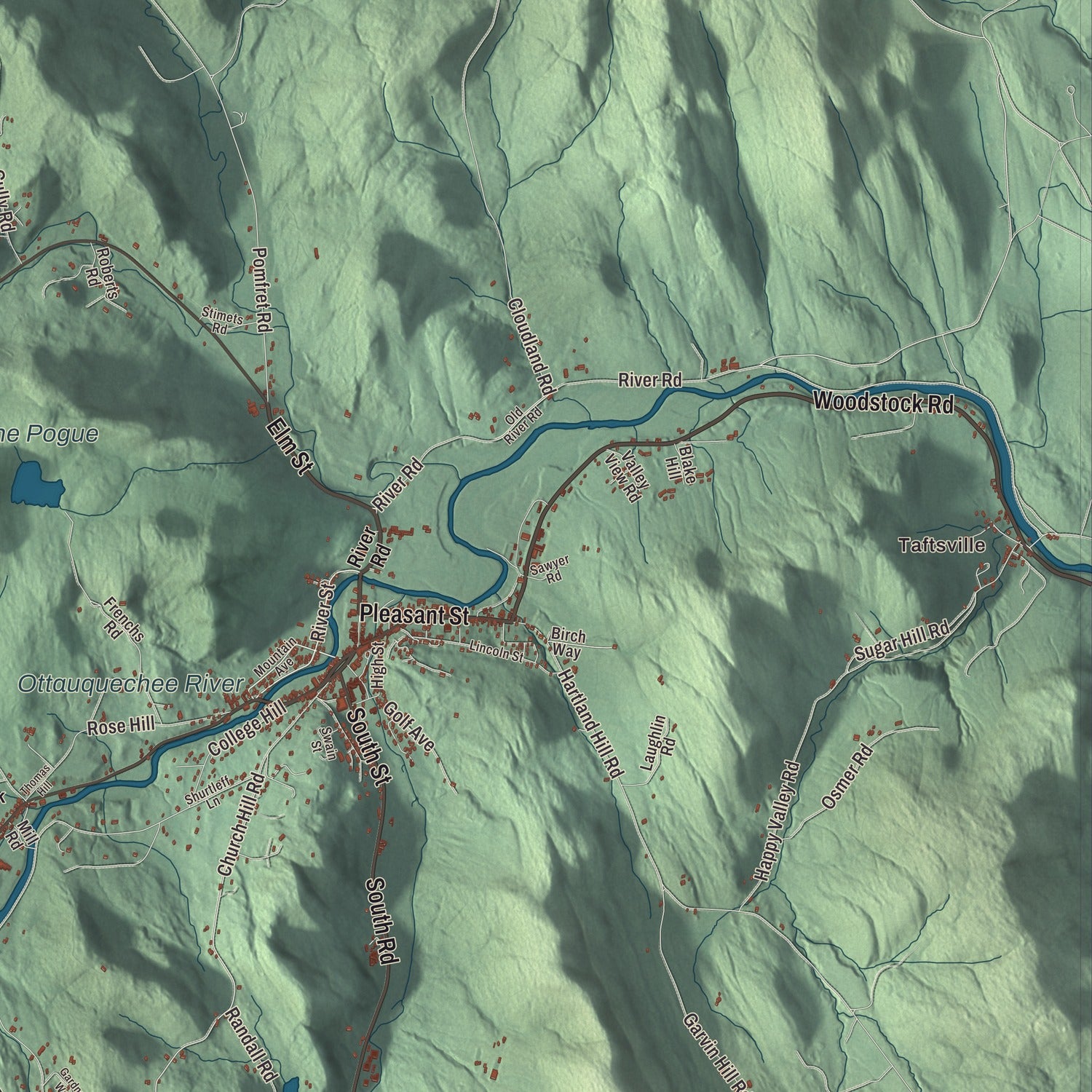 Street and neighborhood detail from the Woodstock, Vermont map