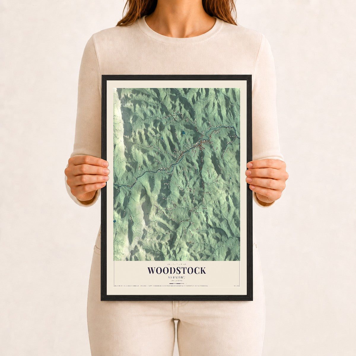 Woodstock, Vermont map print - 12 x 18 black Ayous wood frame