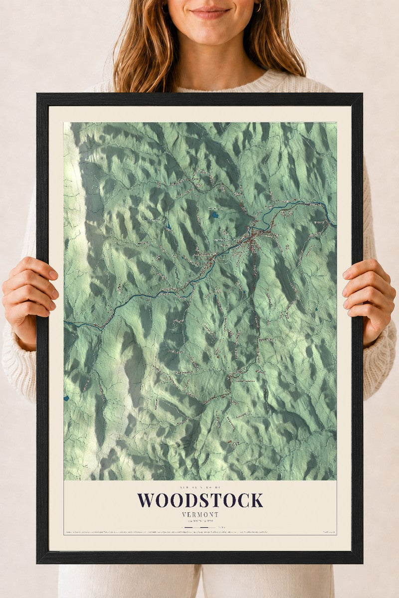 Woodstock, Vermont map print - 18 x 24 black Ayous wood frame