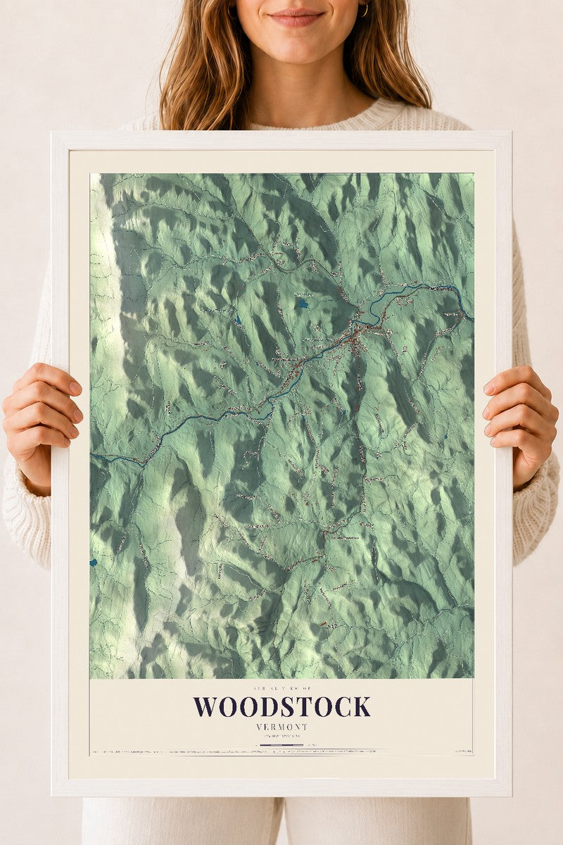 Woodstock, Vermont map print - 18 x 24 white Ayous wood frame