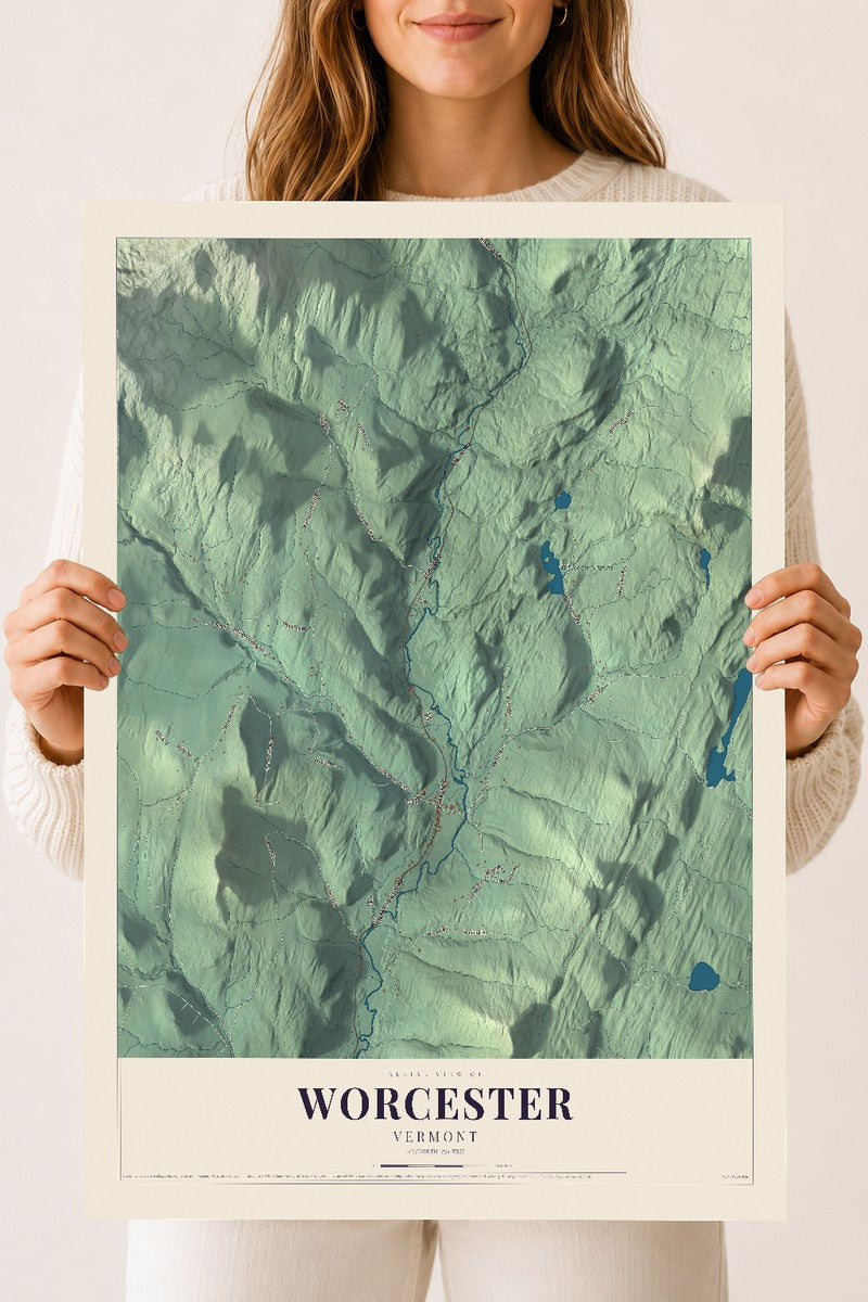 Worcester, Vermont map print - 18 x 24 archival matte print