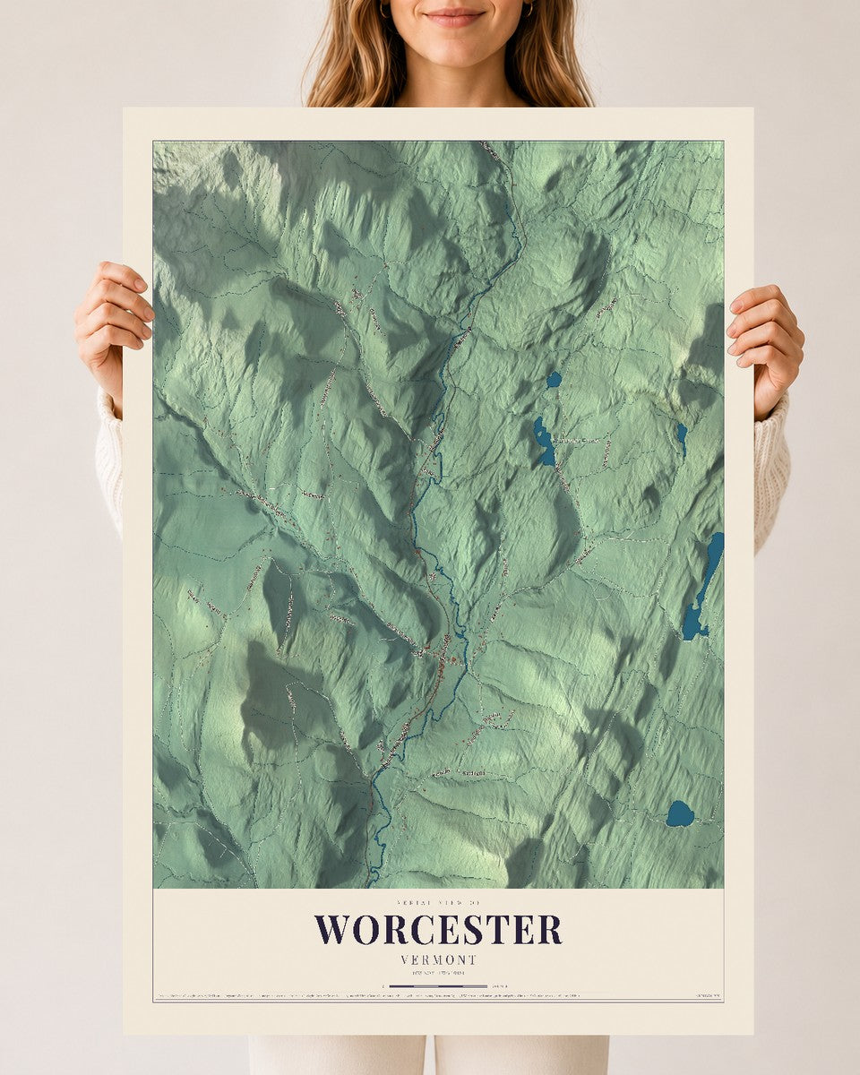 Worcester, Vermont map print - 24 x 36 archival matte print