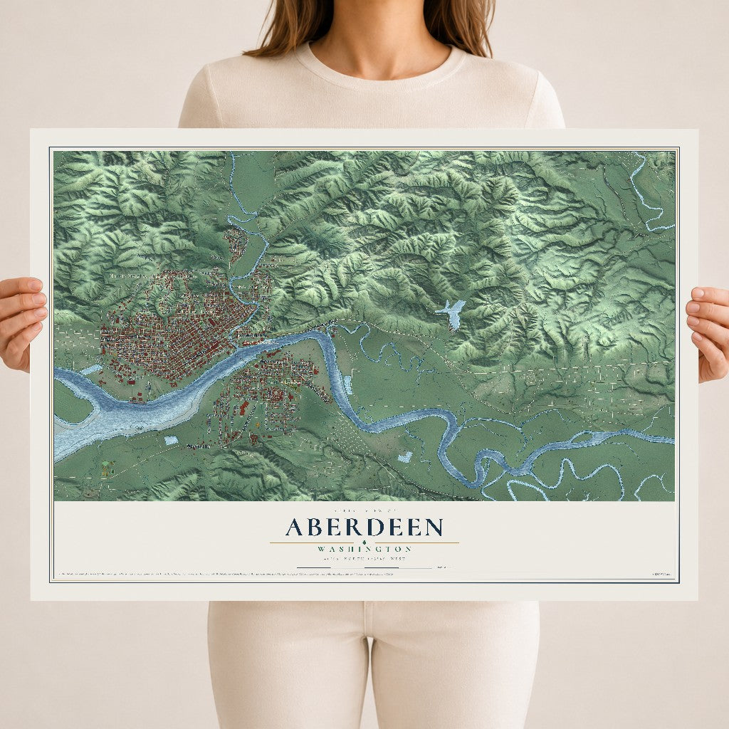 Map of Aberdeen, Washington, 18 x 24 inch unframed archival matte print