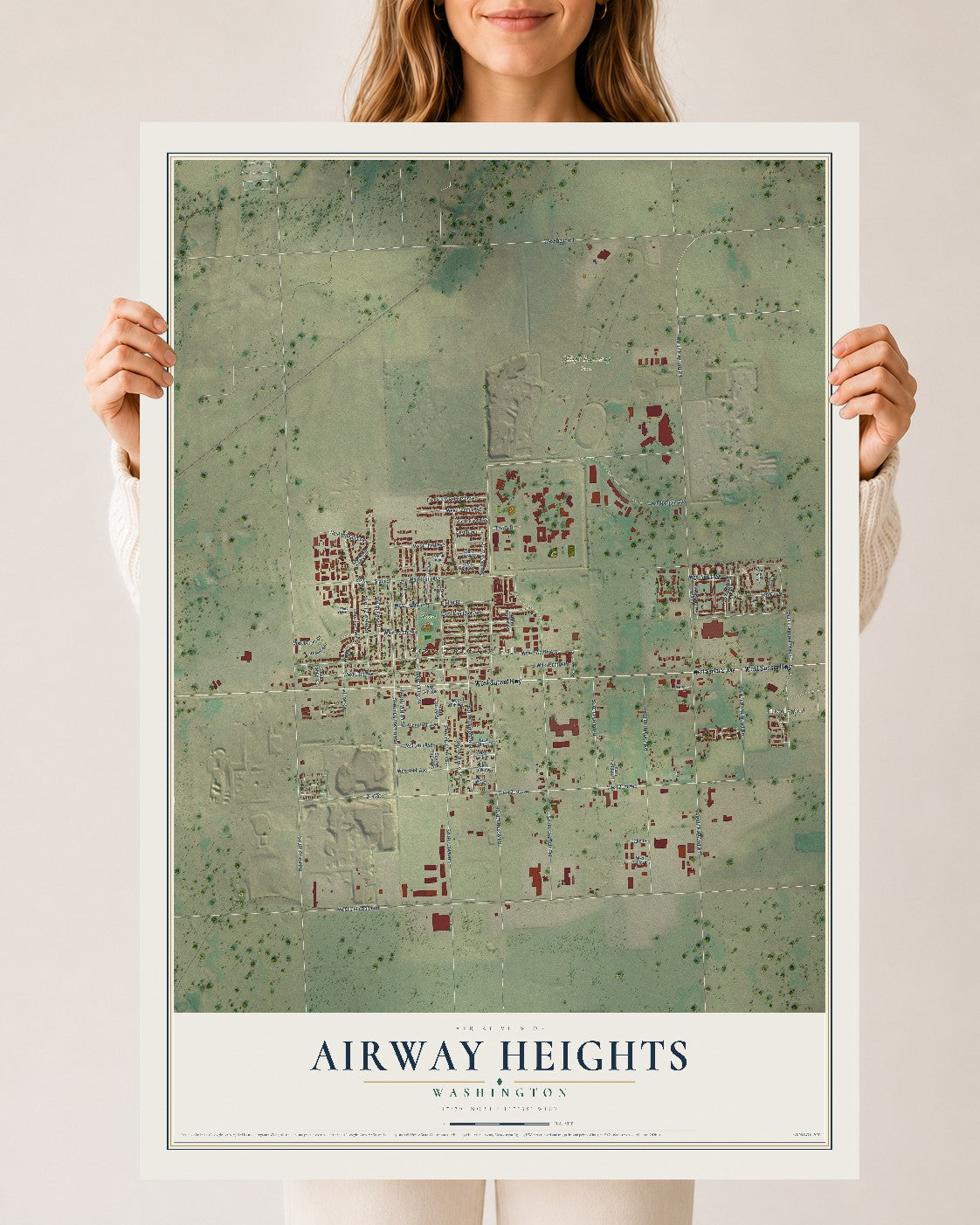 Map of Airway Heights, Washington, 24 x 36 inch unframed archival matte print