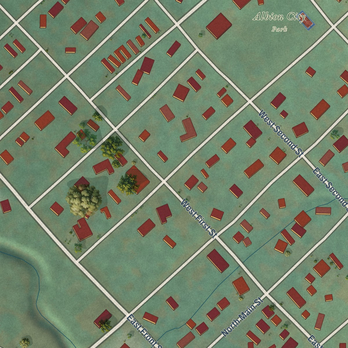 Close-up of the map of Albion, Washington print showing street and building detail