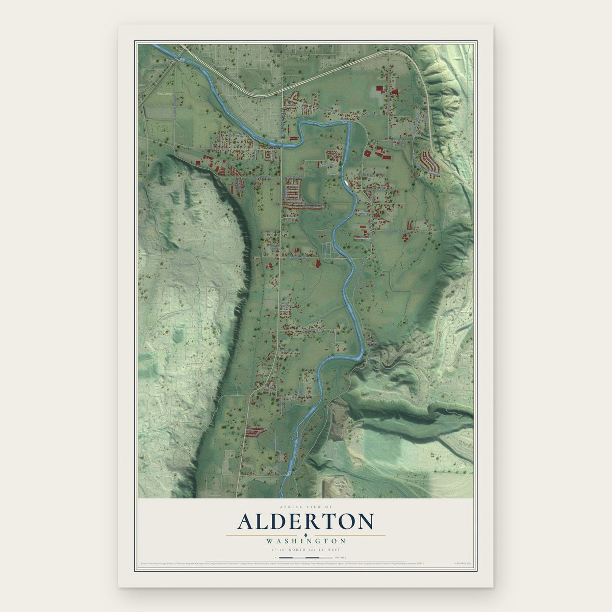 Alderton, Washington map print, the full design