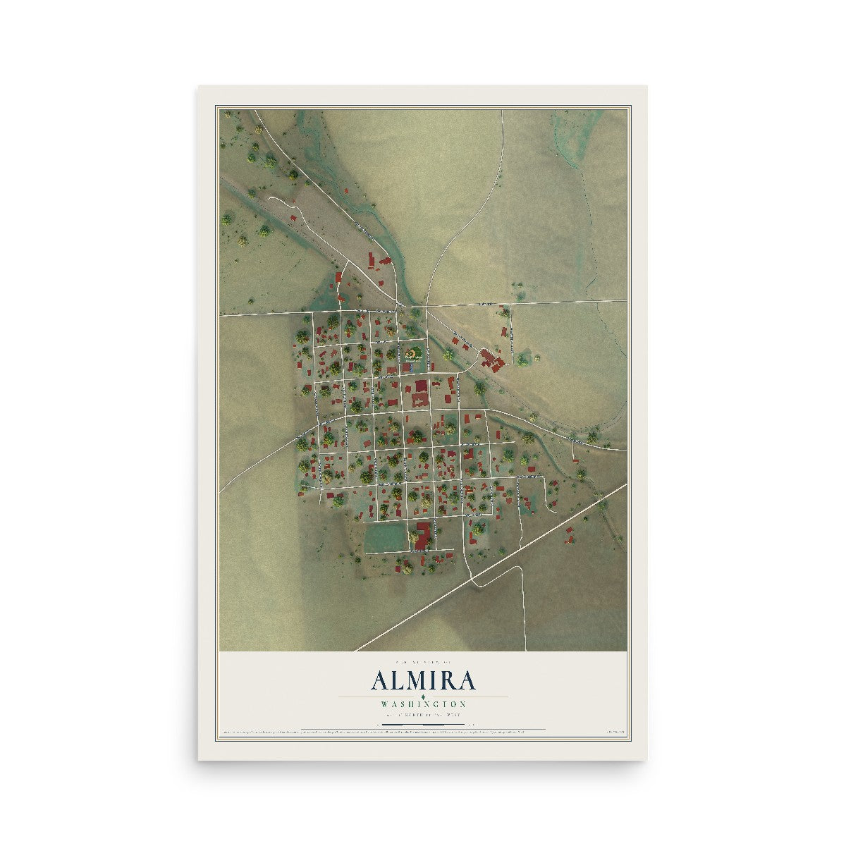 Map of Almira, Washington, 12 x 18 inch unframed archival matte print