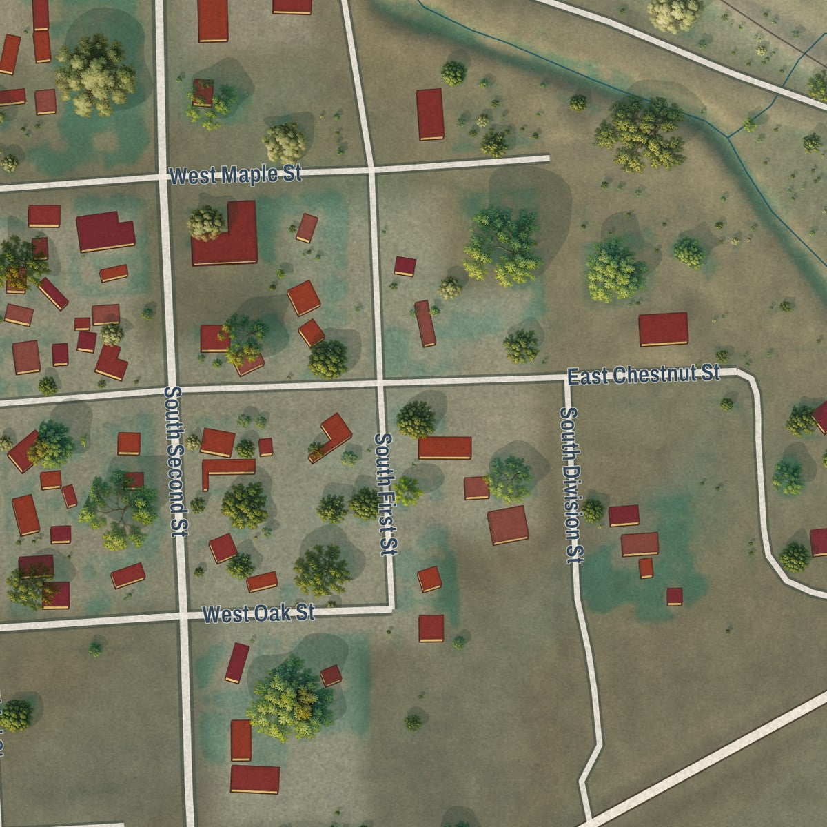 Second close-up of the map of Almira, Washington print showing more streets and buildings