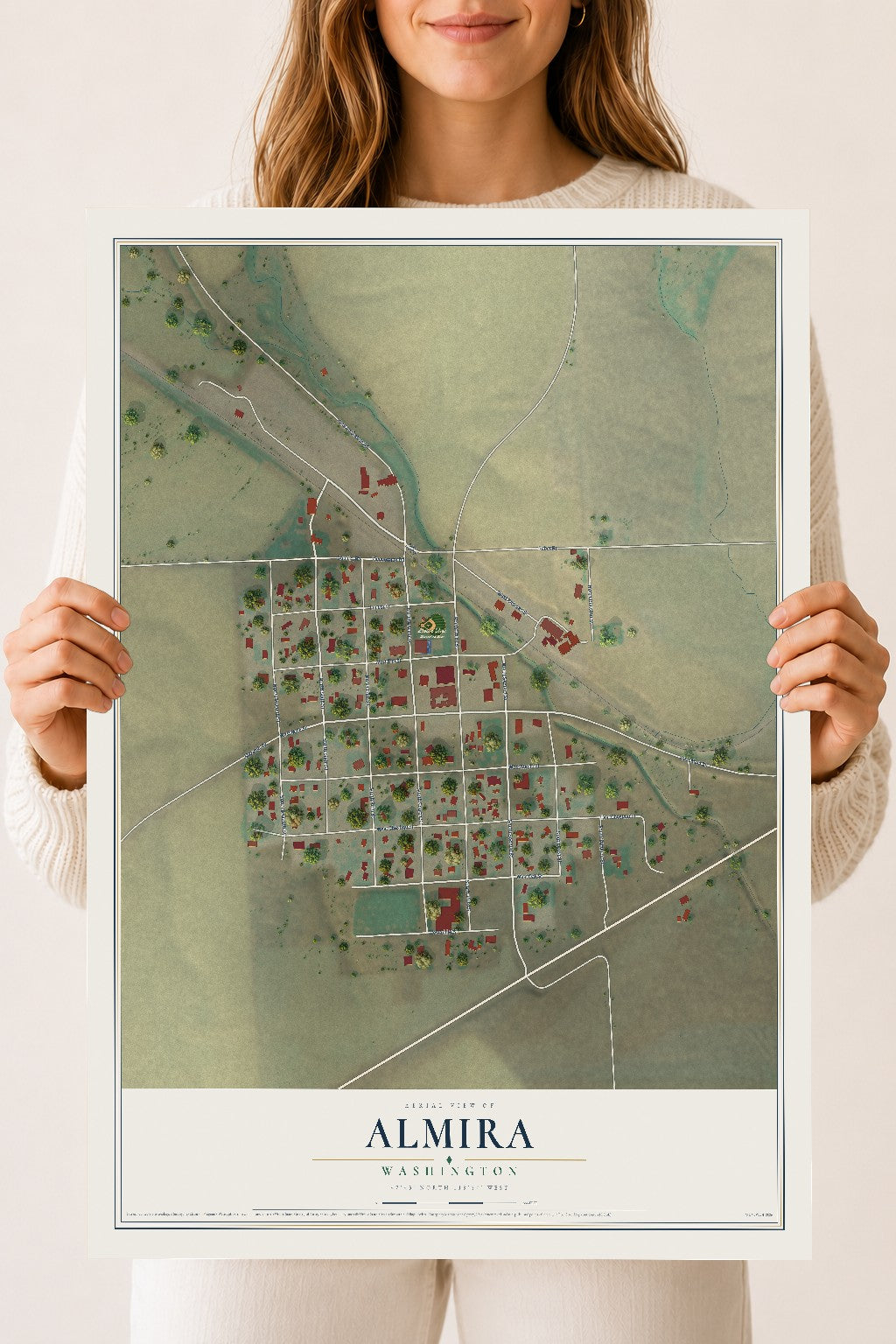 Map of Almira, Washington, 18 x 24 inch unframed archival matte print