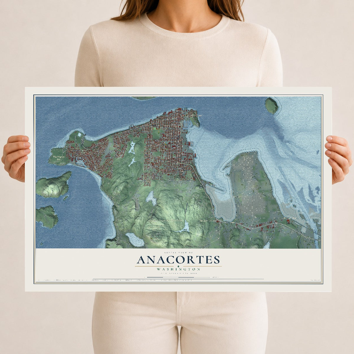 Map of Anacortes, Washington, 12 x 18 inch unframed archival matte print