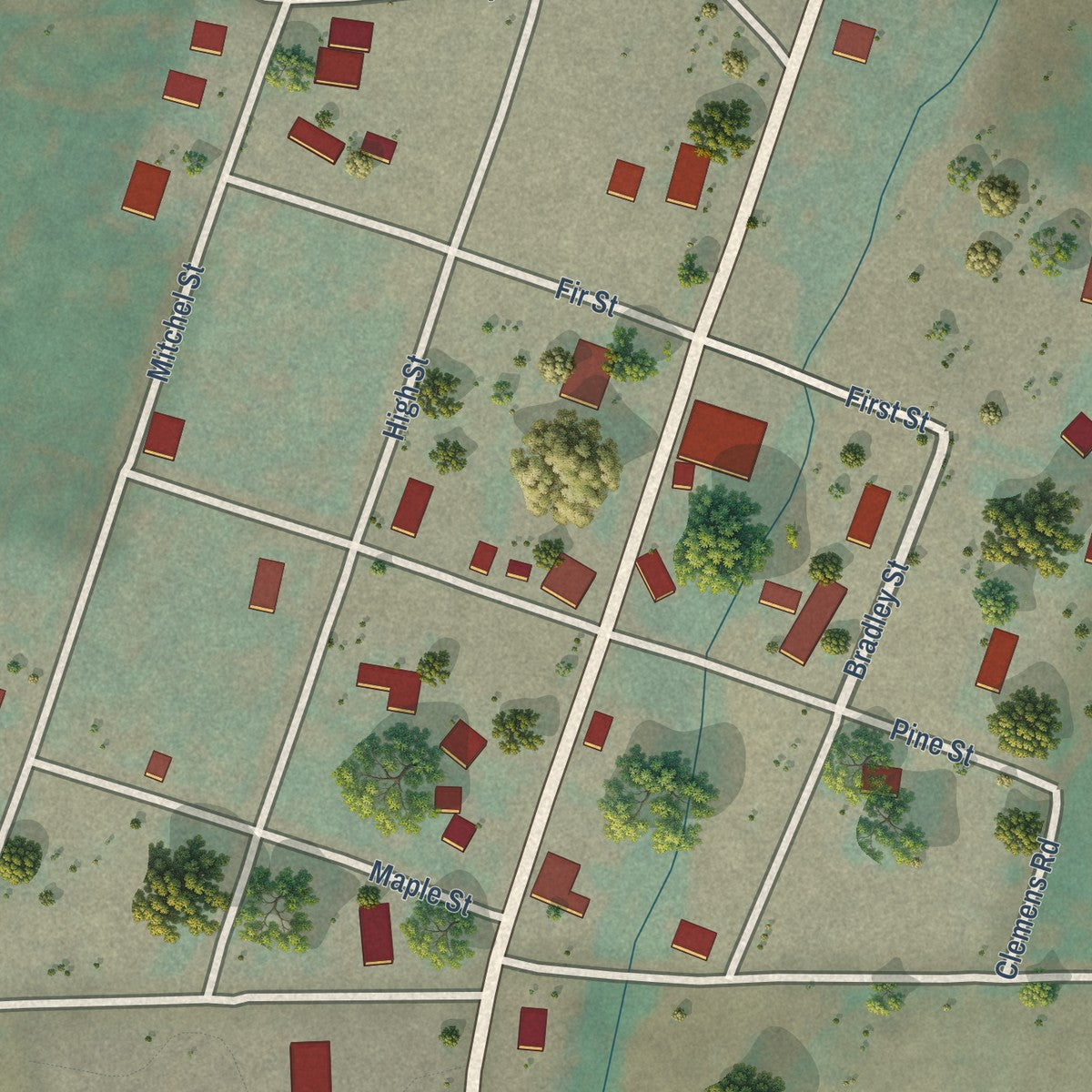 Close-up of the map of Anatone, Washington print showing street and building detail