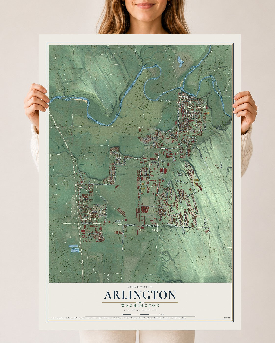 Map of Arlington, Washington, 24 x 36 inch unframed archival matte print