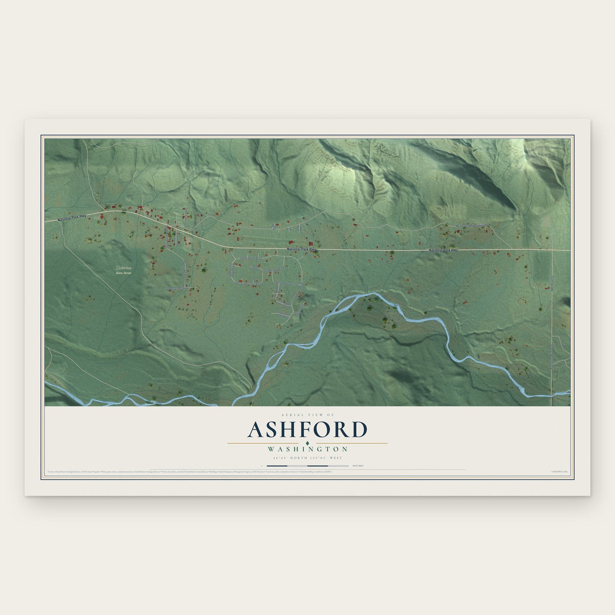 Ashford, Washington map print, the full design