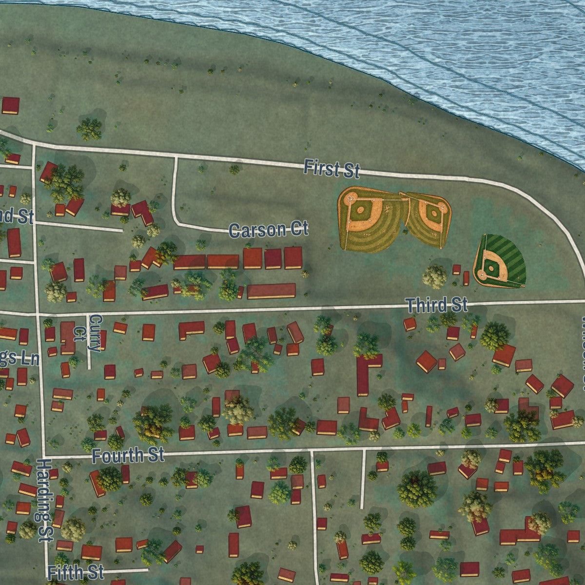Second close-up of the map of Asotin, Washington print showing more streets and buildings