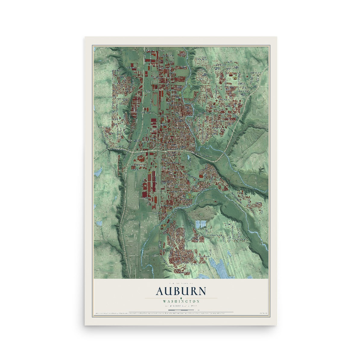 Map of Auburn, Washington, 12 x 18 inch unframed archival matte print