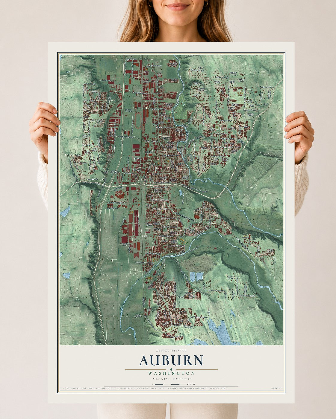 Map of Auburn, Washington, 24 x 36 inch unframed archival matte print