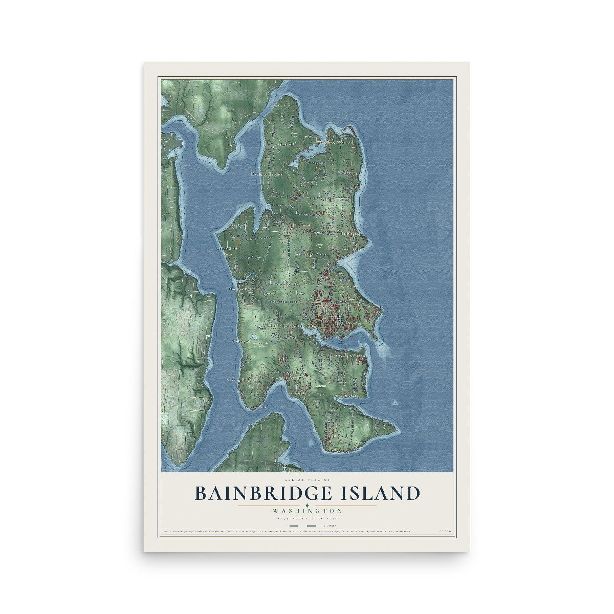 Map of Bainbridge Island, Washington, 12 x 18 inch unframed archival matte print