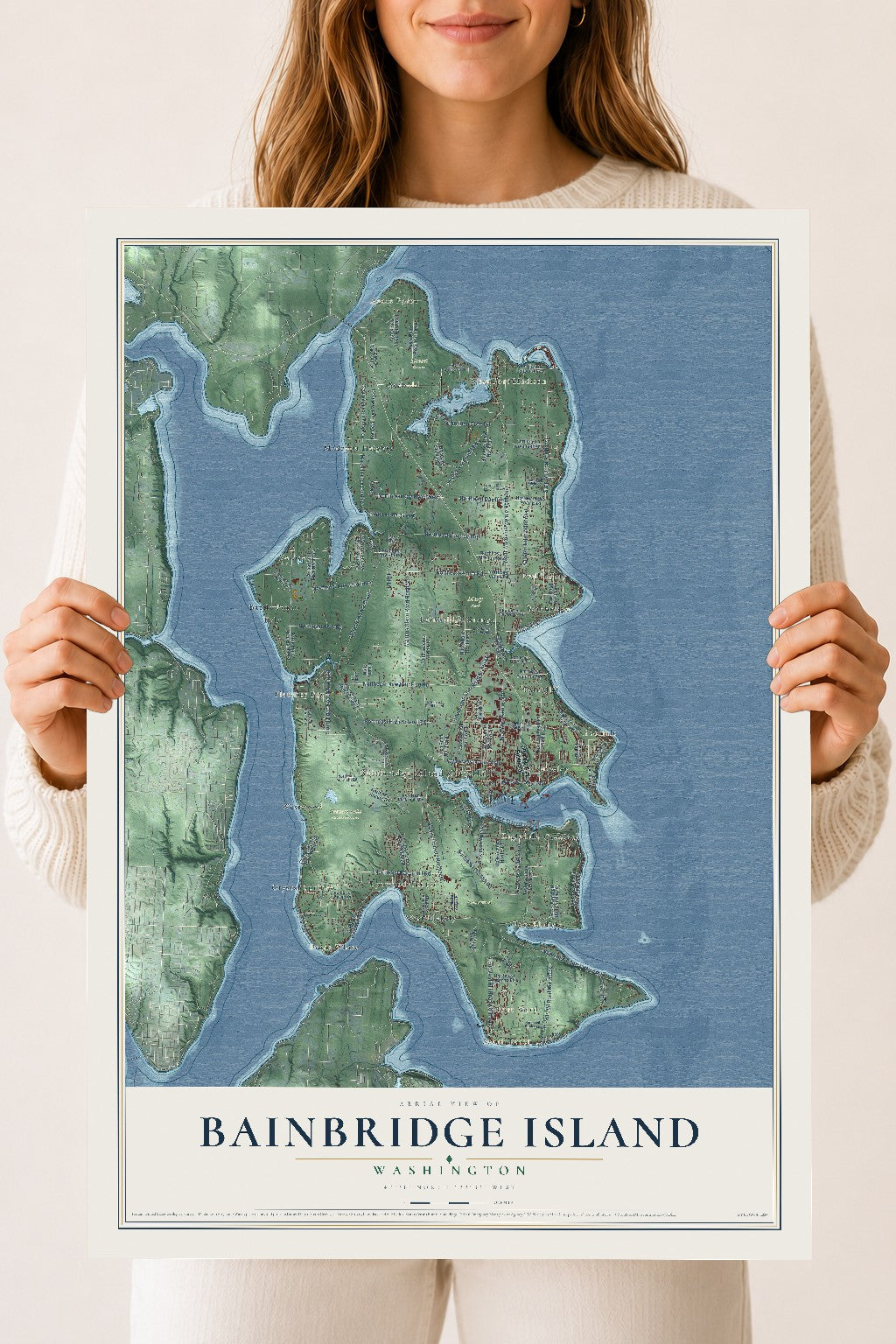 Map of Bainbridge Island, Washington, 18 x 24 inch unframed archival matte print