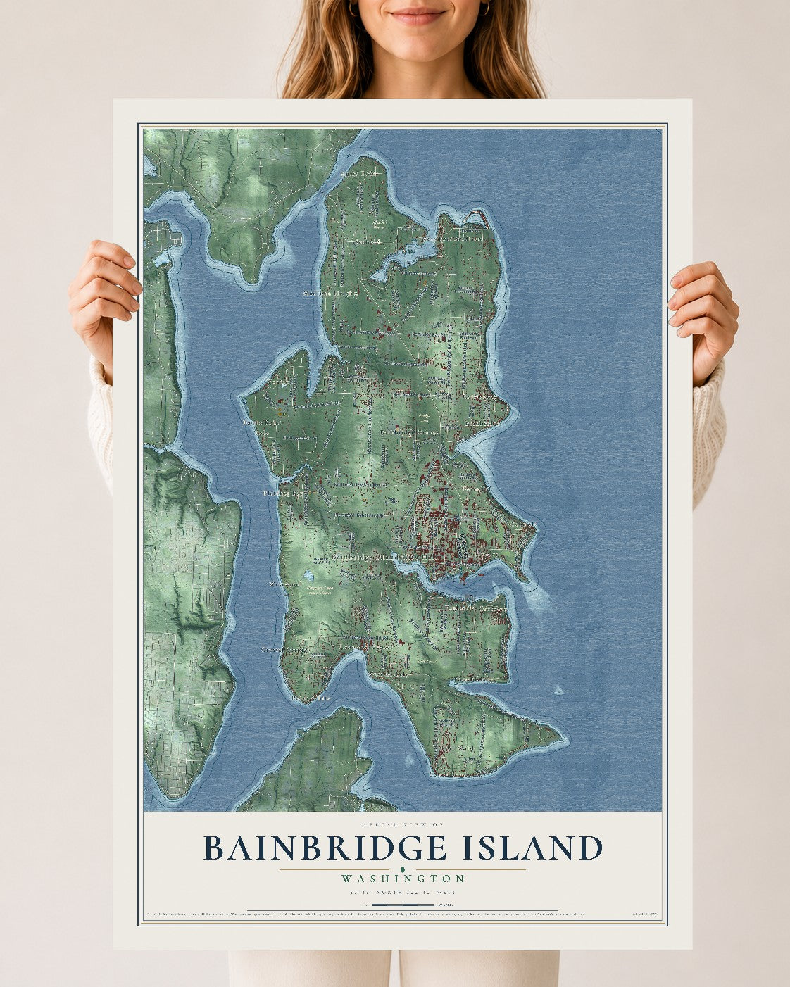 Map of Bainbridge Island, Washington, 24 x 36 inch unframed archival matte print