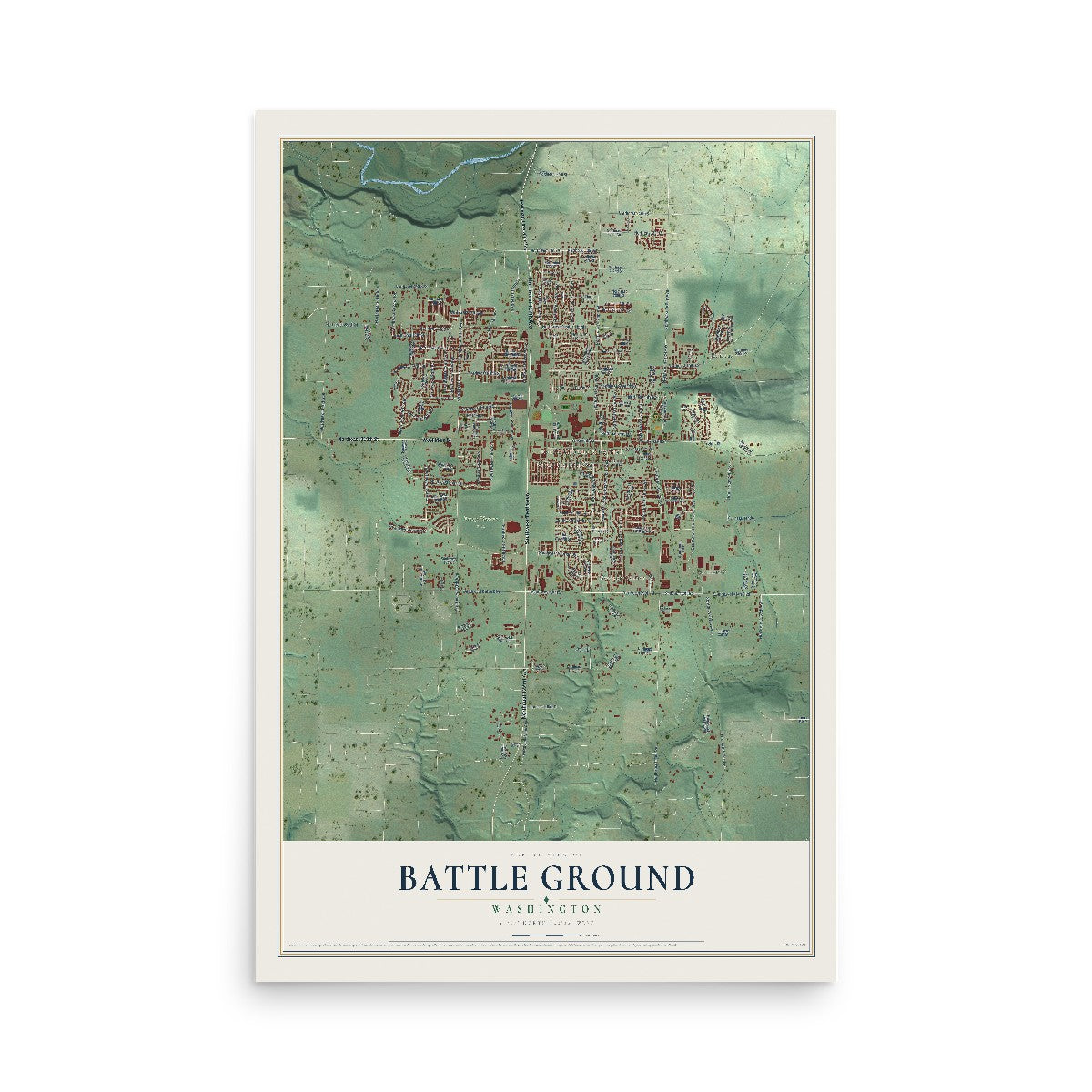 Map of Battle Ground, Washington, 12 x 18 inch unframed archival matte print