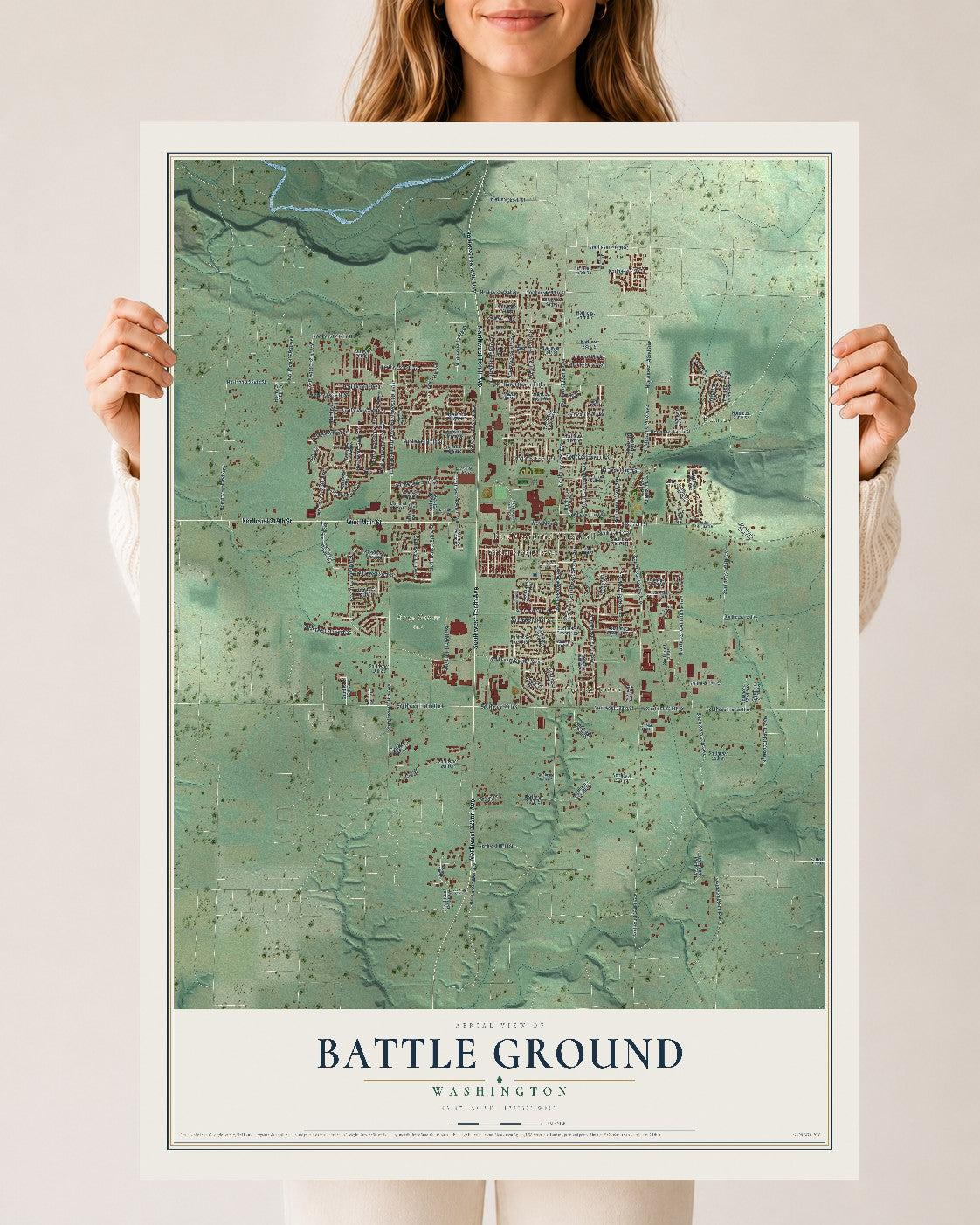 Map of Battle Ground, Washington, 24 x 36 inch unframed archival matte print