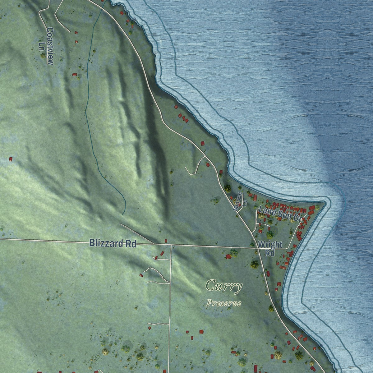 Close-up of the map of Beach, Washington print showing street and building detail