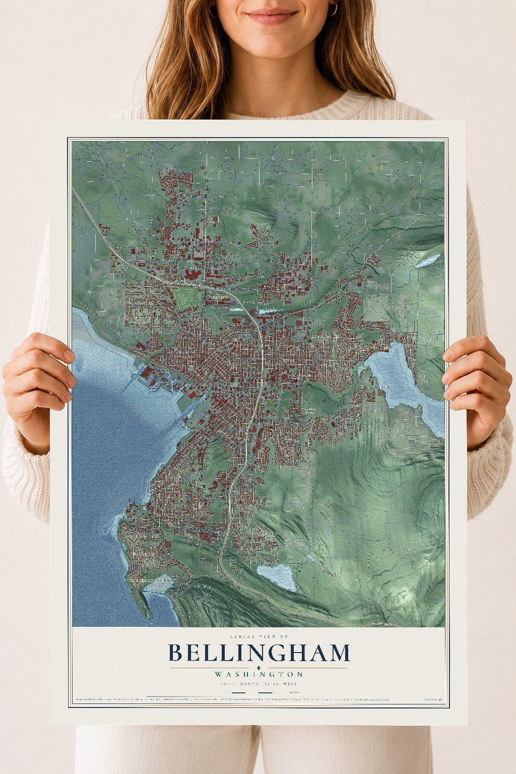 Map of Bellingham, Washington, 18 x 24 inch unframed archival matte print