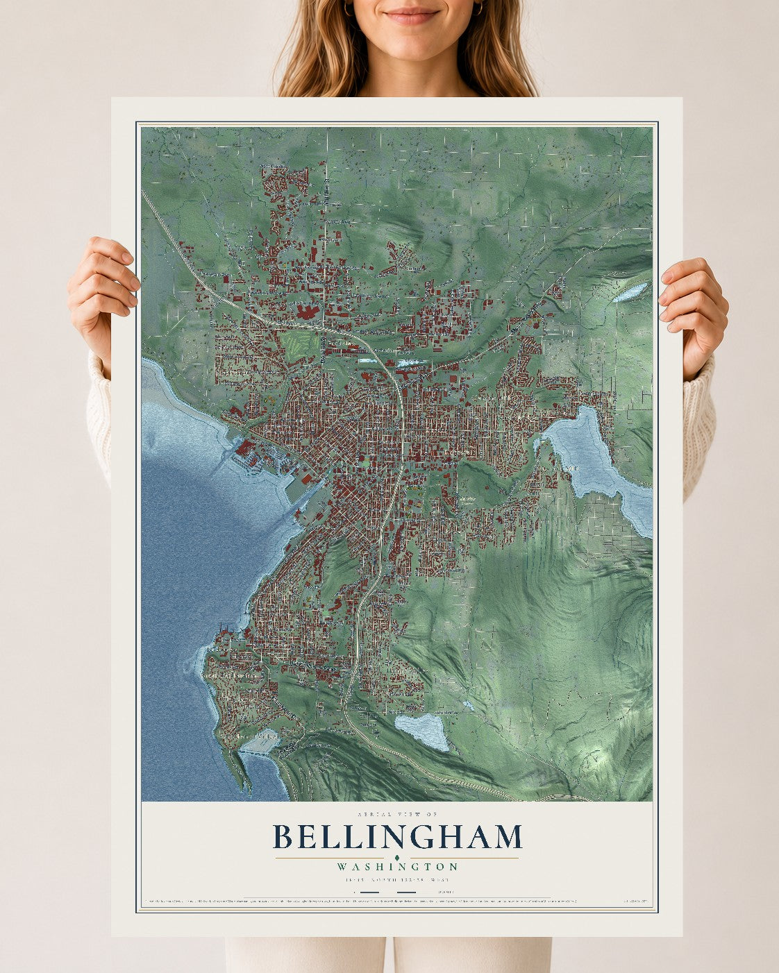 Map of Bellingham, Washington, 24 x 36 inch unframed archival matte print