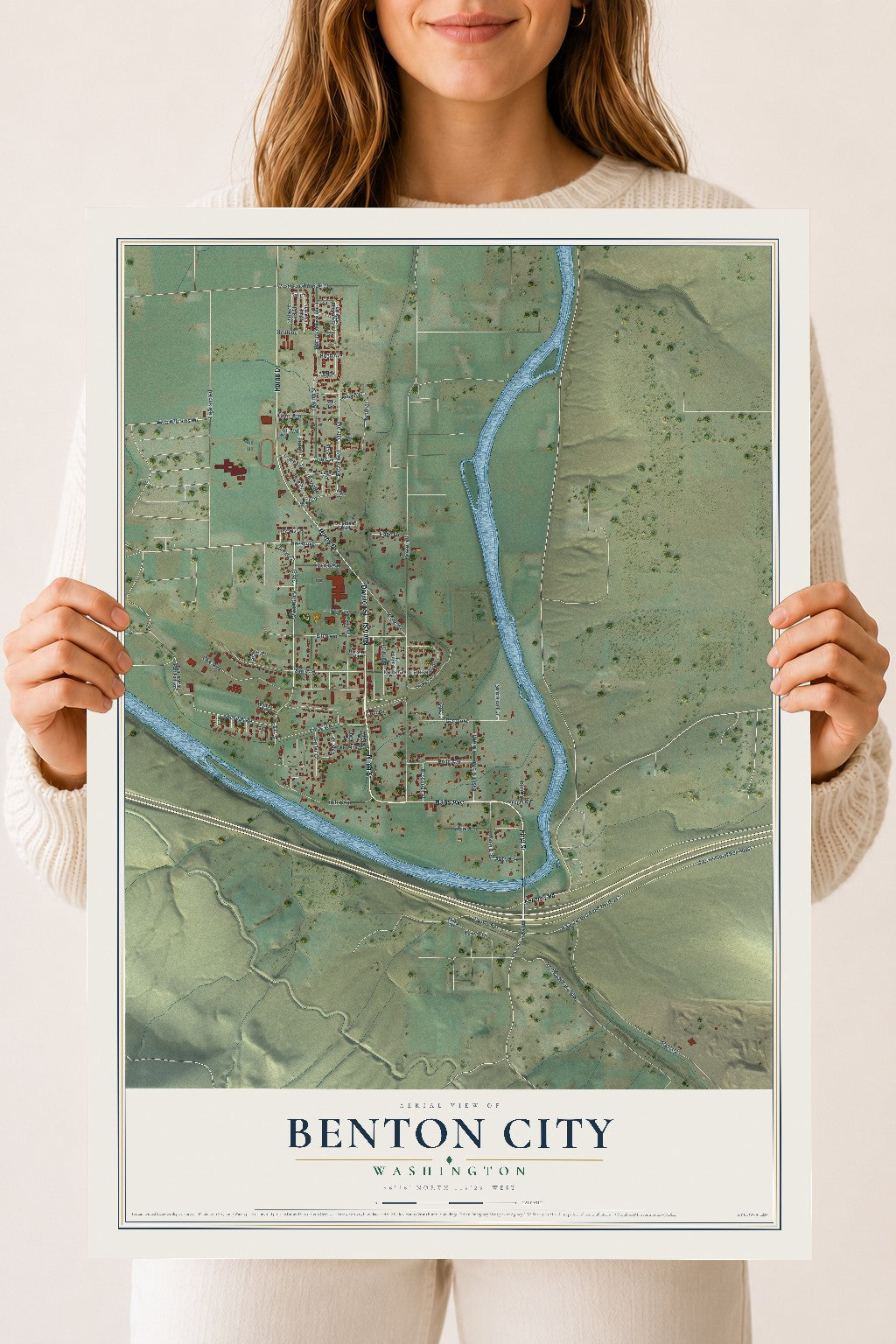 Map of Benton City, Washington, 18 x 24 inch unframed archival matte print