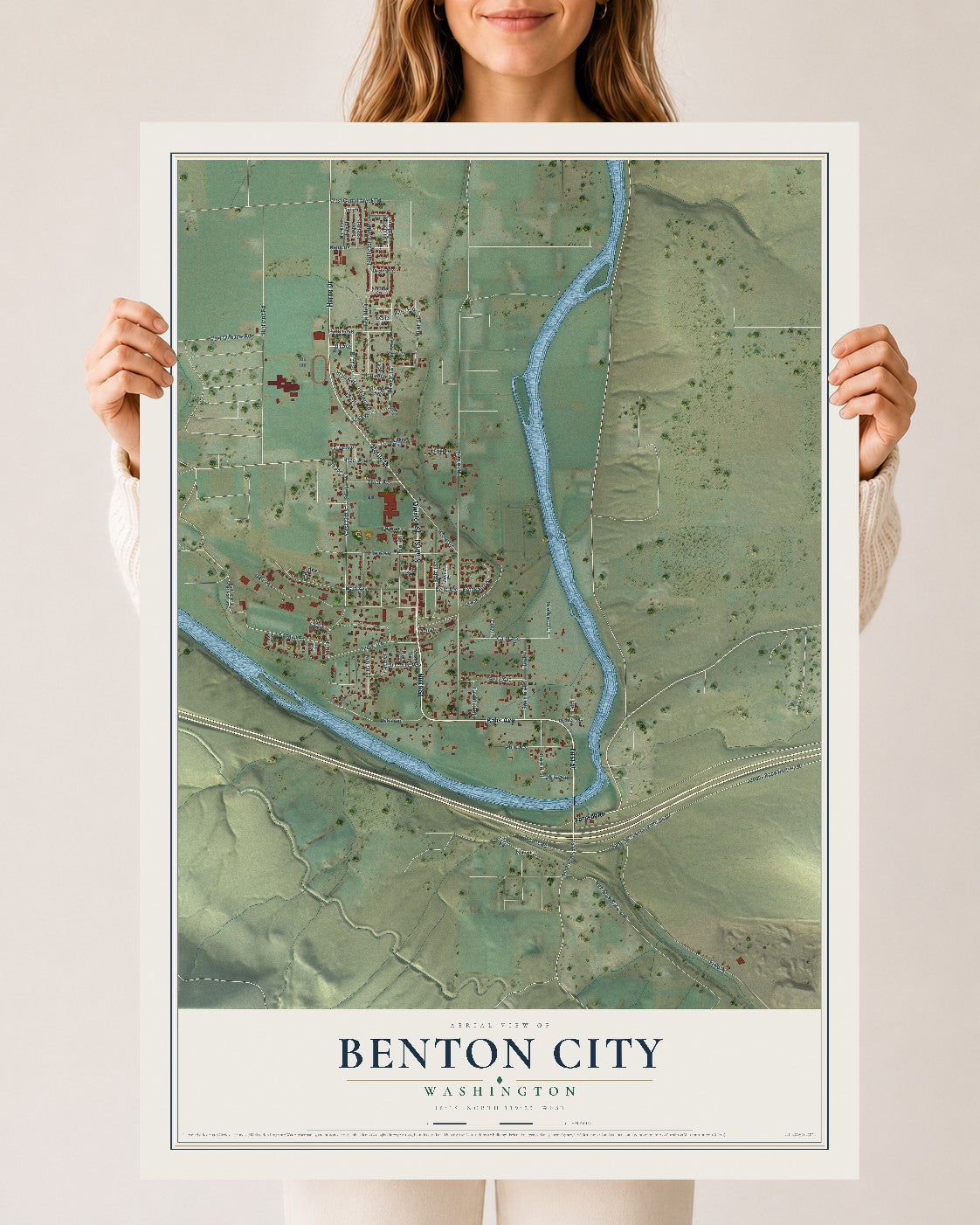 Map of Benton City, Washington, 24 x 36 inch unframed archival matte print