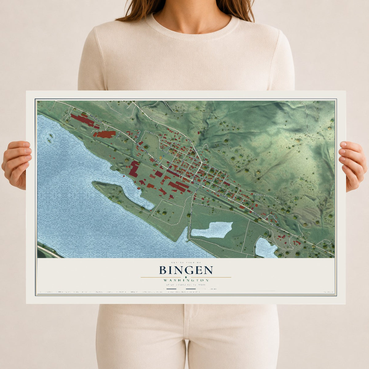 Map of Bingen, Washington, 12 x 18 inch unframed archival matte print
