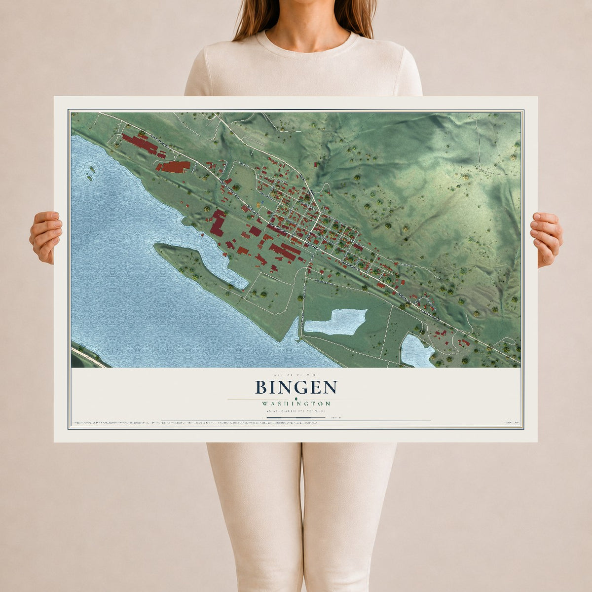 Map of Bingen, Washington, 24 x 36 inch unframed archival matte print
