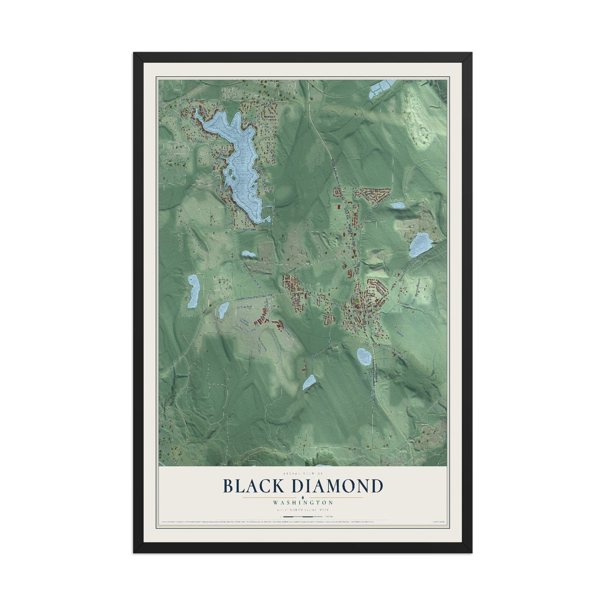 Map of Black Diamond, Washington, 12 x 18 inch print in a black wood frame