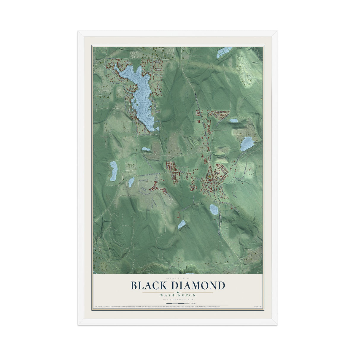 Map of Black Diamond, Washington, 12 x 18 inch print in a white wood frame