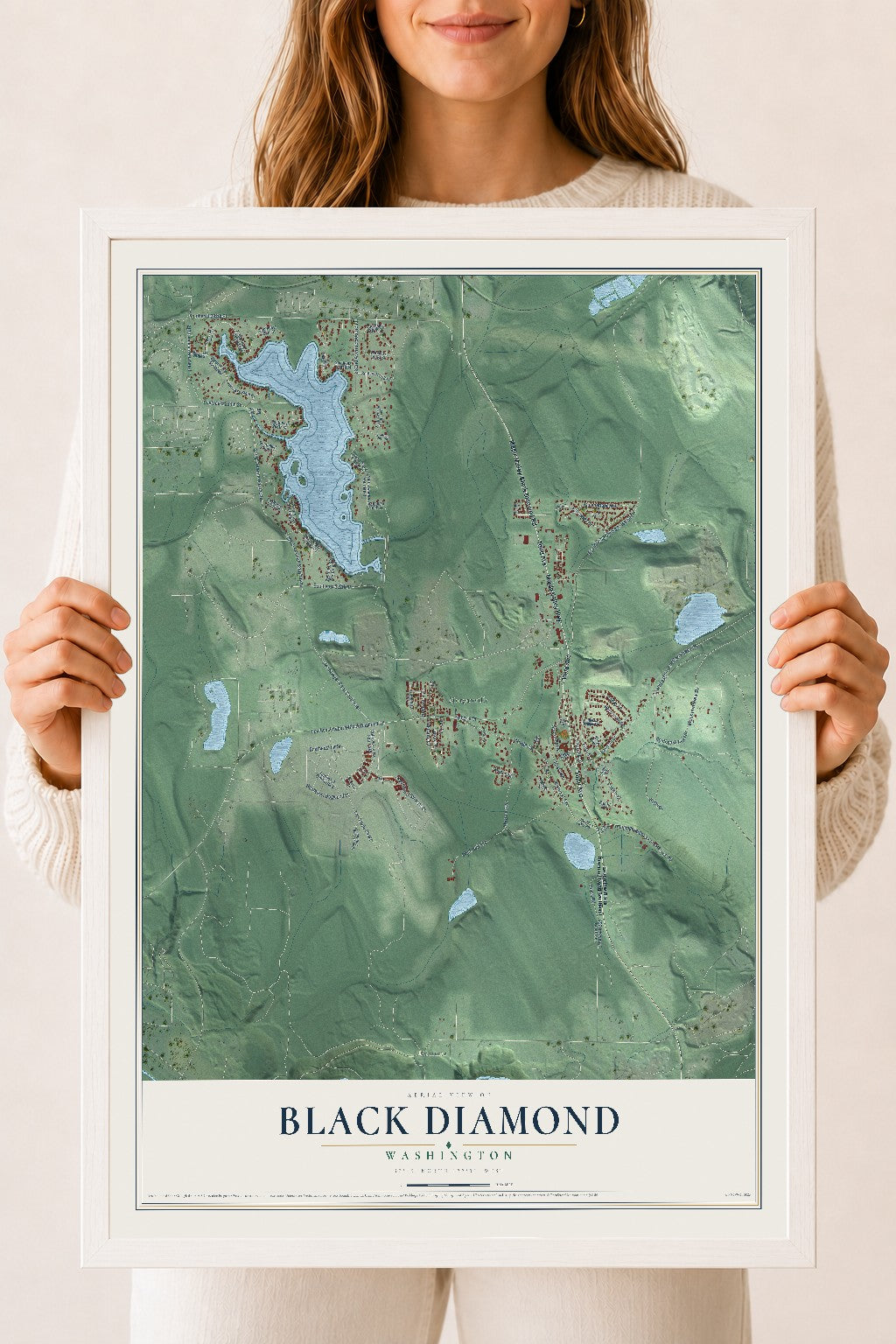 Map of Black Diamond, Washington, 18 x 24 inch print in a white wood frame