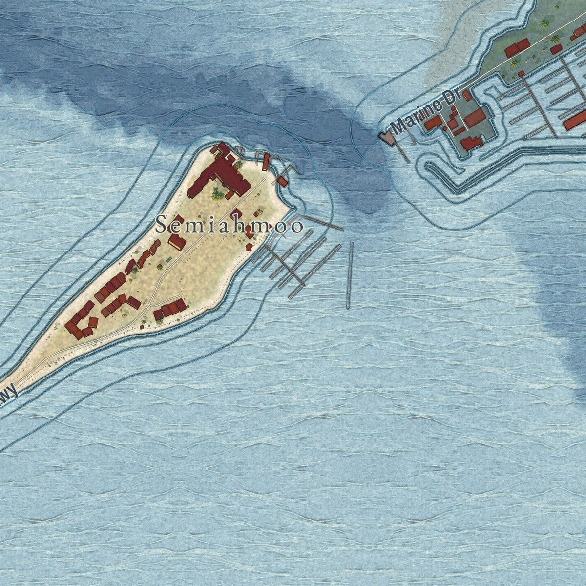 Second close-up of the map of Blaine, Washington print showing more streets and buildings