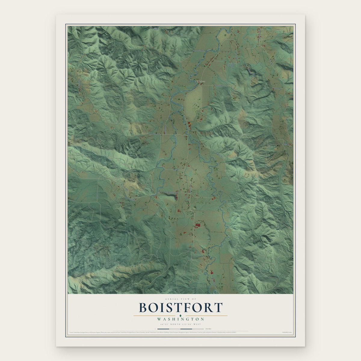 Boistfort, Washington map print, the full design