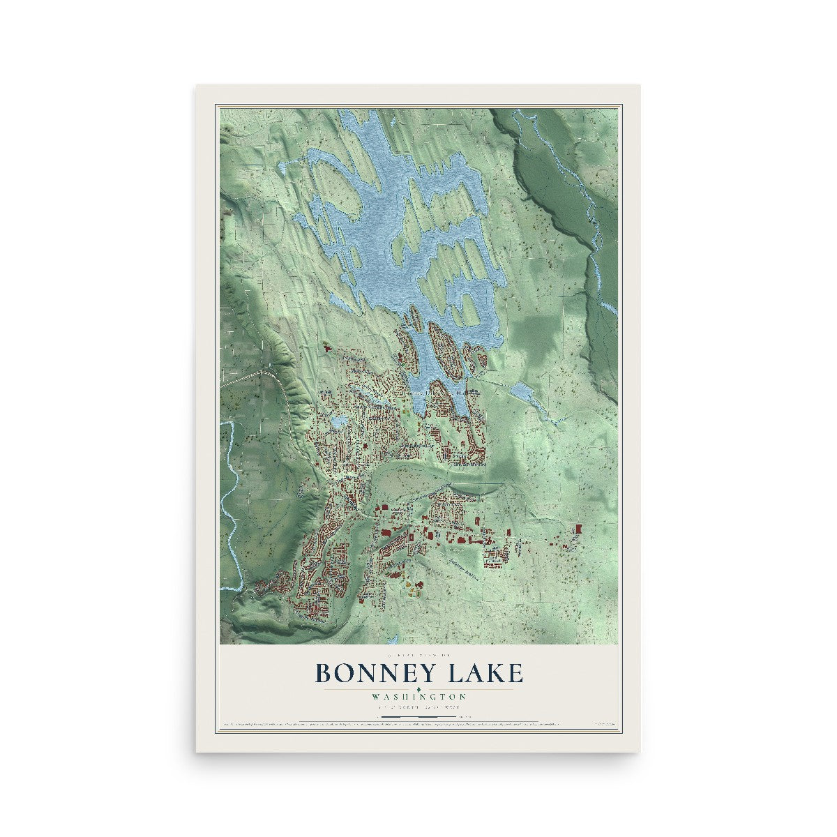 Map of Bonney Lake, Washington, 12 x 18 inch unframed archival matte print