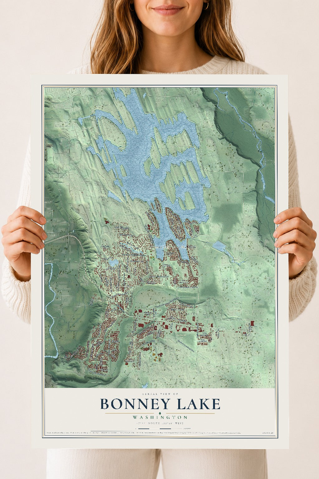 Map of Bonney Lake, Washington, 18 x 24 inch unframed archival matte print