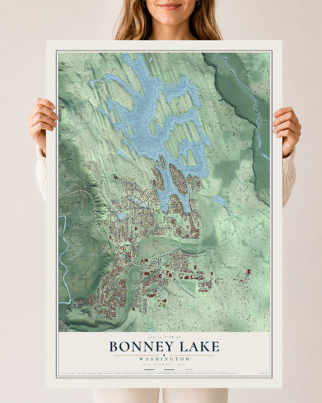 Map of Bonney Lake, Washington, 24 x 36 inch unframed archival matte print